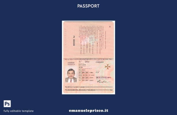 modello di passaporto maltese in stile verificato (presente).